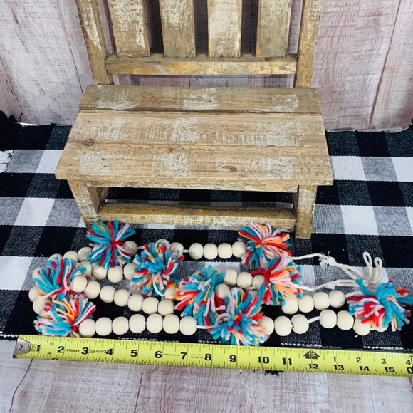 6 Foot Wood Bead Garland with Multi-Colored Yarn Pom Poms - Picture 7 of 9